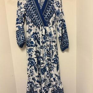 Blue and white maxi dress